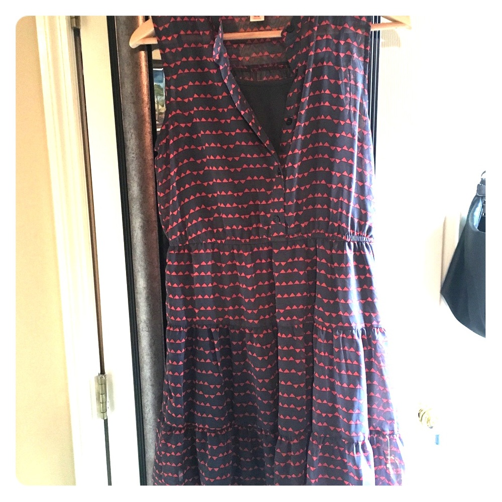 Red and gray dress.